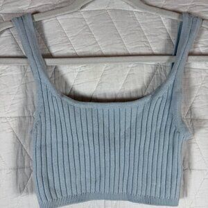 Aritzia Wilfred Crop merino Wool blend sweater tank blue